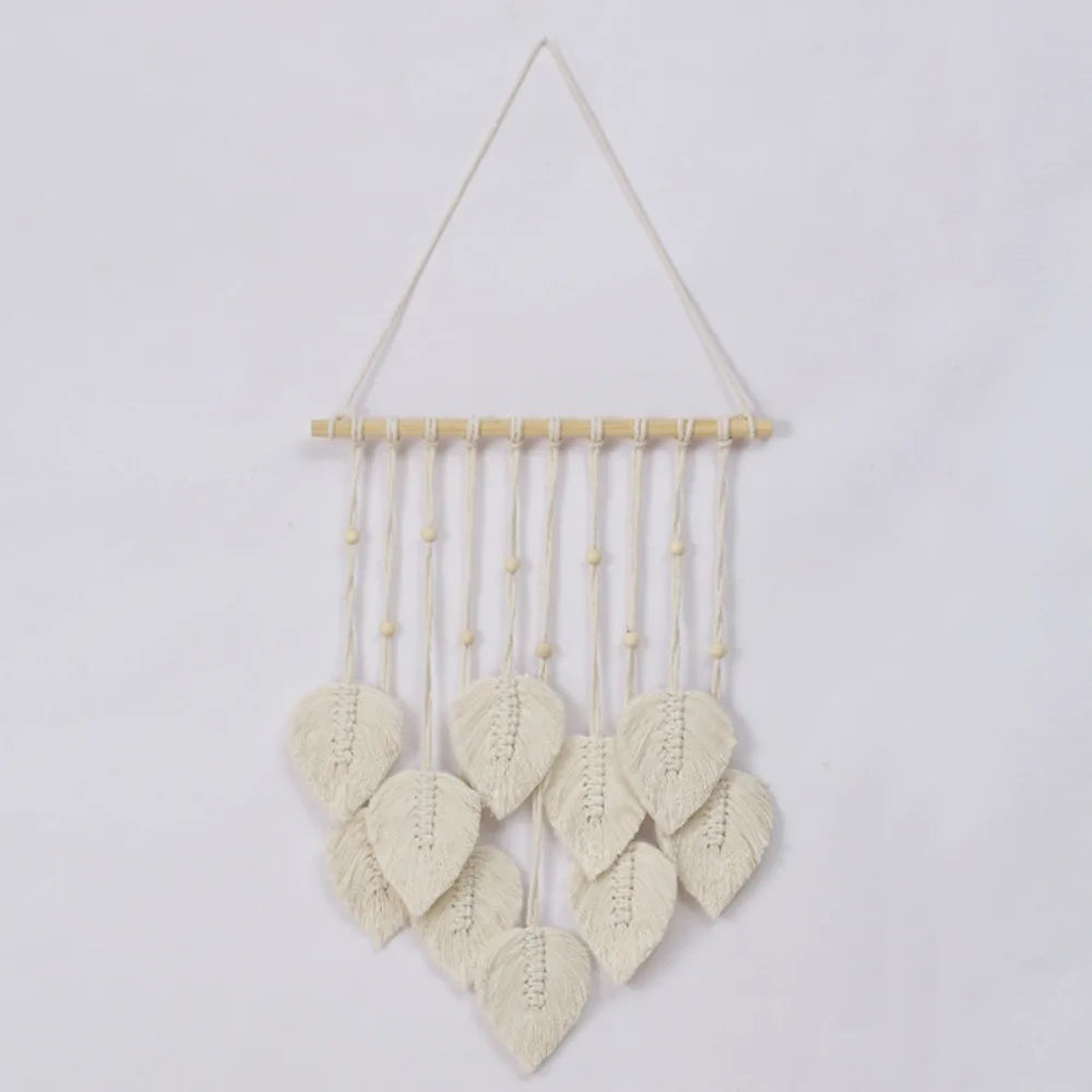 Boho Cotton Macrame Wall Decor – Handmade Leaf Tapestry, Woven Wall Hanging Art & Aesthetic Home Pendant Gift
