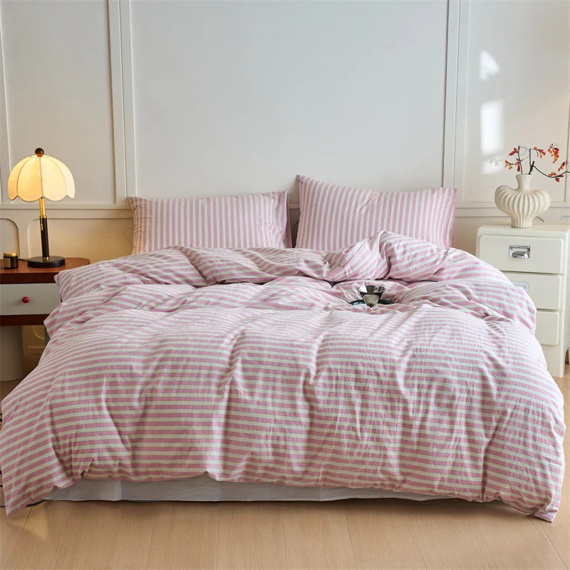 Luxury 100% Cotton Yarn Dyed Duvet Cover Set 3PCS Pre-Washed Stripe Bedding Set Soft Breathable