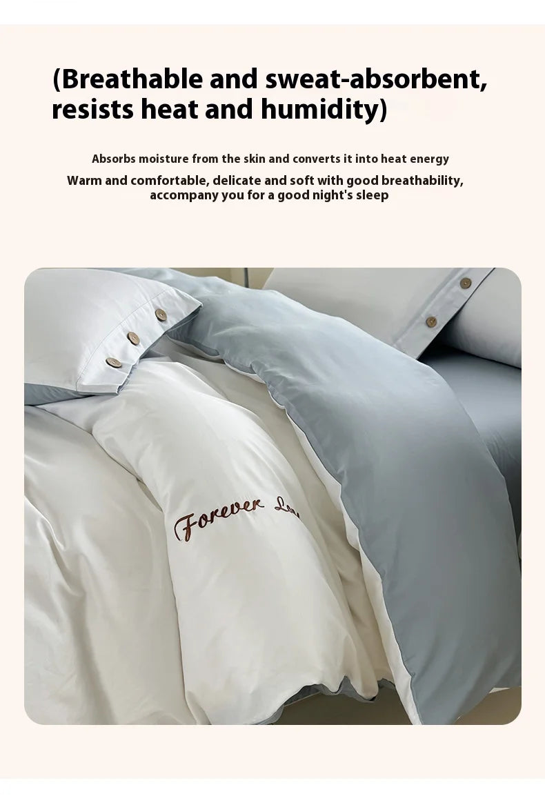 100% Cotton Plain Duvet Cover Set – 3pcs Bedding Set Queen King