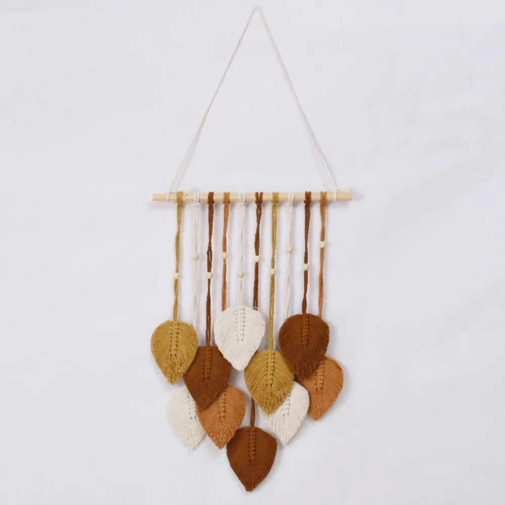 Boho Cotton Macrame Wall Decor – Handmade Leaf Tapestry, Woven Wall Hanging Art & Aesthetic Home Pendant Gift