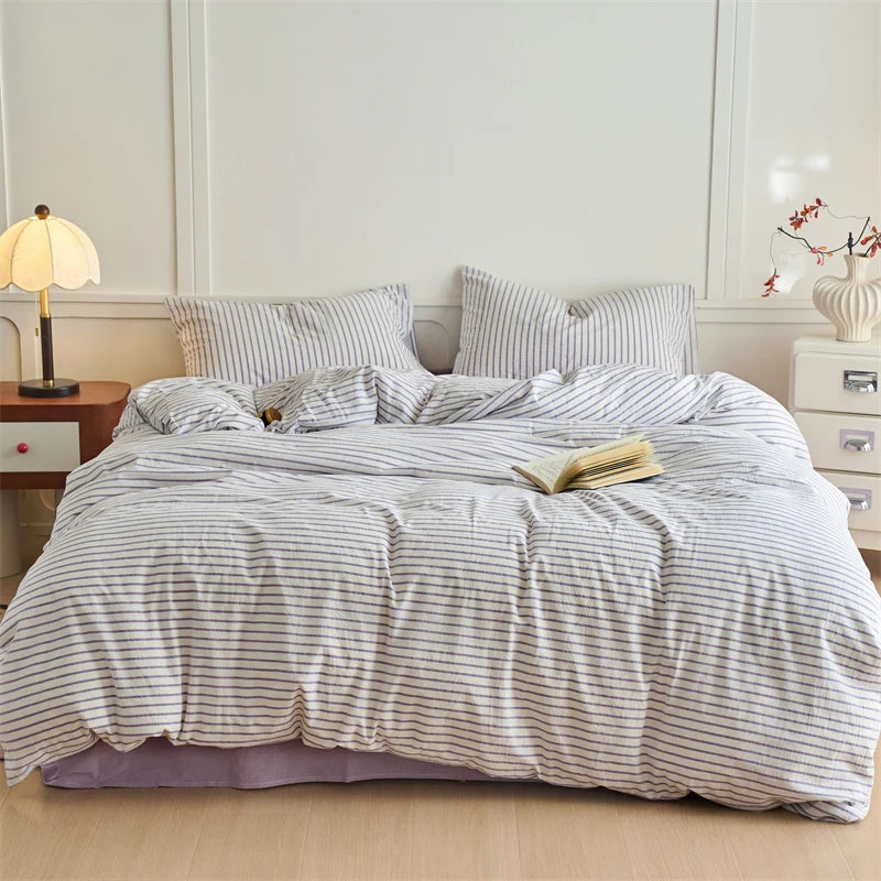 Luxury 100% Cotton Yarn Dyed Duvet Cover Set 3PCS Pre-Washed Stripe Bedding Set Soft Breathable