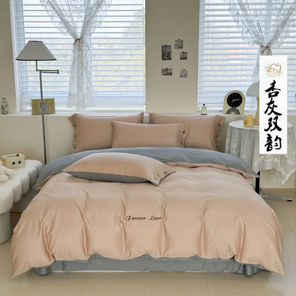 100% Cotton Plain Duvet Cover Set – 3pcs Bedding Set Queen King