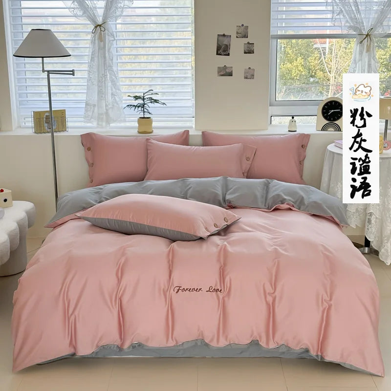 100% Cotton Plain Duvet Cover Set – 3pcs Bedding Set Queen King