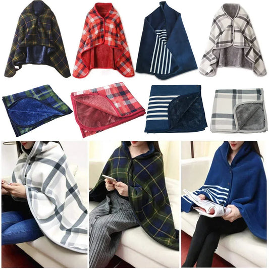 Wearable Flannel Shawl Blanket – Cozy, Lazy, and Perfect for Home or Office