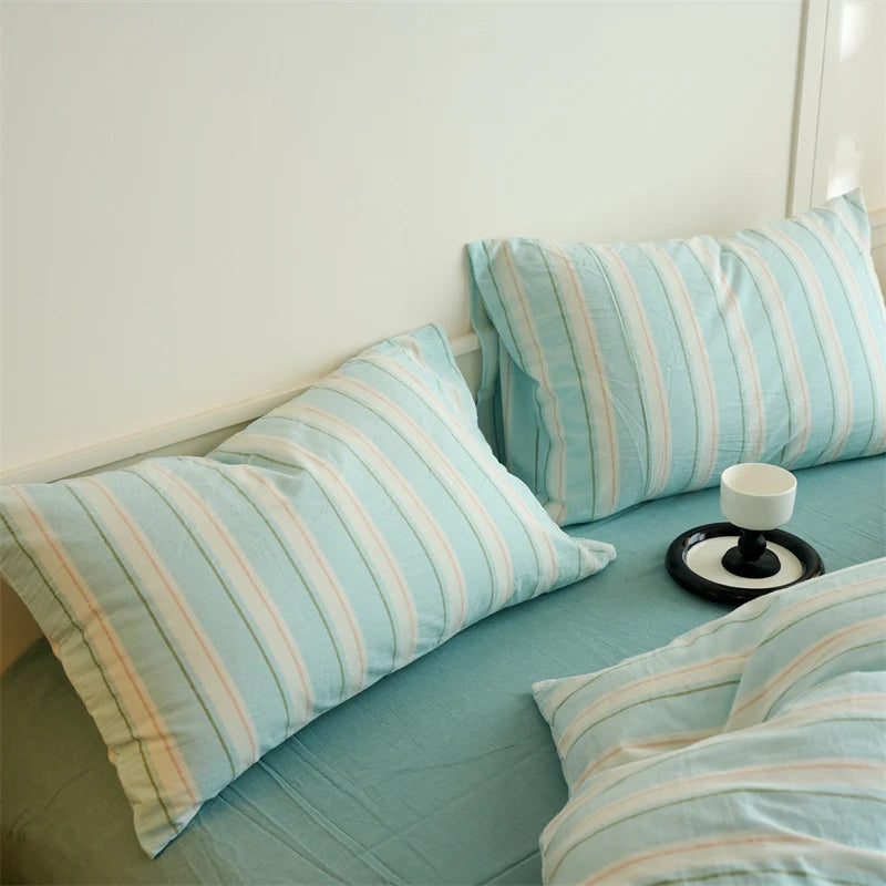 Luxury 100% Cotton Yarn Dyed Duvet Cover Set 3PCS Pre-Washed Stripe Bedding Set Soft Breathable