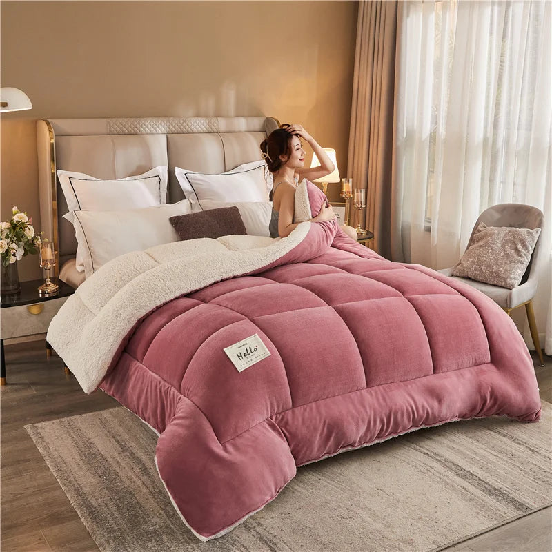 Thick Milk Fleece Winter Blanket – Ultra-Soft Artificial Lamb Cashmere Duvet & Weighted Comforter