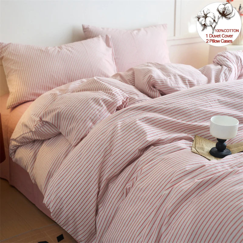 Luxury 100% Cotton Yarn Dyed Duvet Cover Set 3PCS Pre-Washed Stripe Bedding Set Soft Breathable