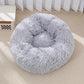 Warm Plush Round Pet Bed for Cats and Dogs, Striped Soft Nest for Deep Sleep, Indoor Use – Gray