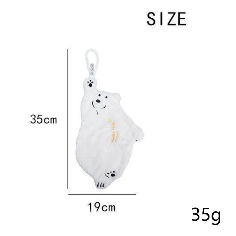 Polar Bear Hanging Hand Towel – Super Absorbent Thick Coral Fleece Cartoon Kitchen Wiping Towel