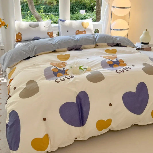 Kawaii Bear Printed Bedding Set – Cute Dog Duvet Cover Set Full Queen King