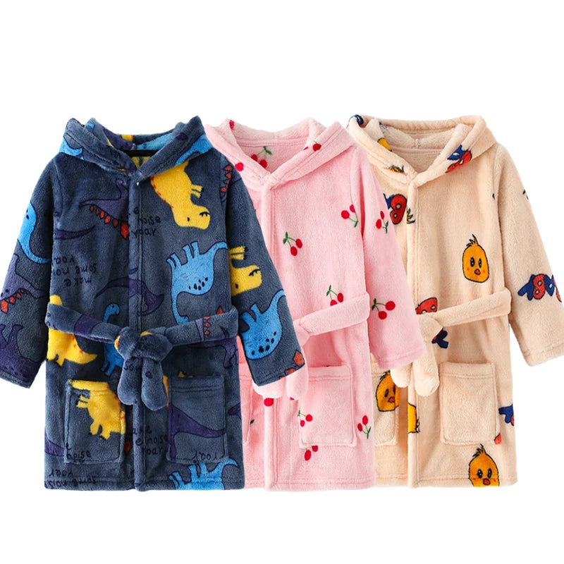 Kids Cartoon Flannel Bathrobe | Soft Unisex Children’s Robe for Boys & Girls, Cozy All-Season Sleepwear (Ages 2–8)