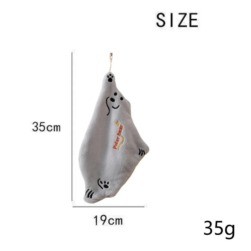 Polar Bear Hanging Hand Towel – Super Absorbent Thick Coral Fleece Cartoon Kitchen Wiping Towel