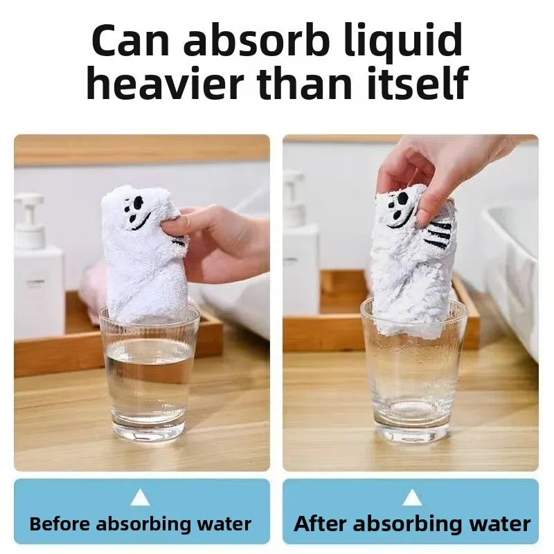 Polar Bear Hanging Hand Towel – Super Absorbent Thick Coral Fleece Cartoon Kitchen Wiping Towel