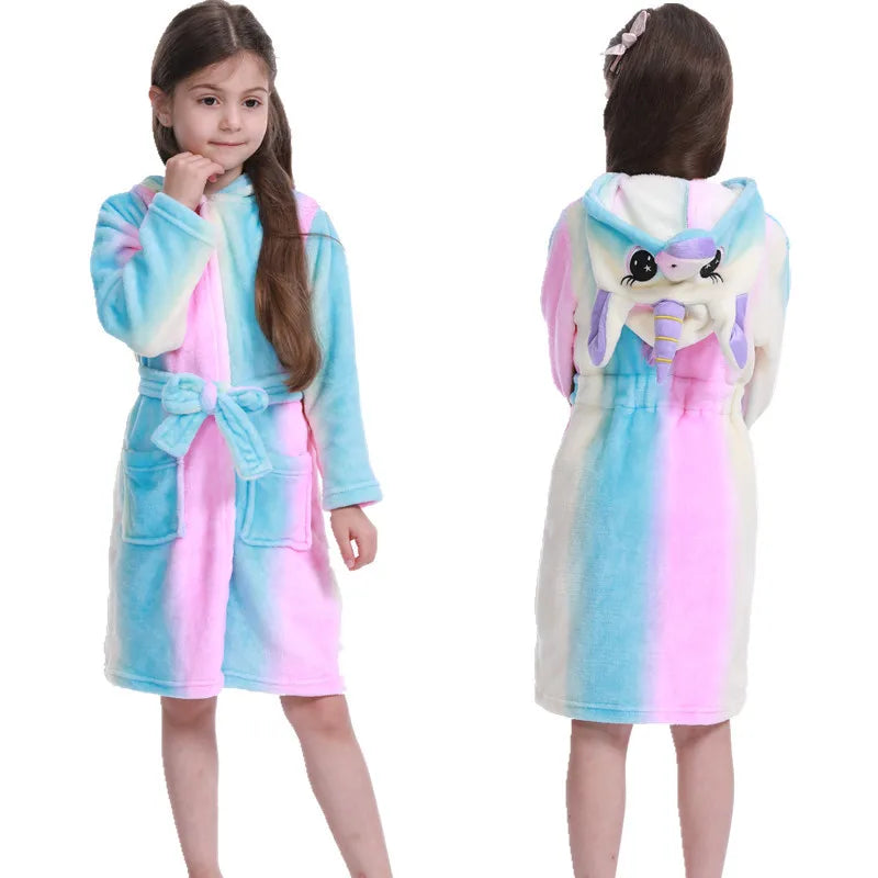 Children Bathrobe Unicorn Kigurumi Pajamas – Hooded Fleece Kids Bath Robe Nightgown for Girls Boys Baby
