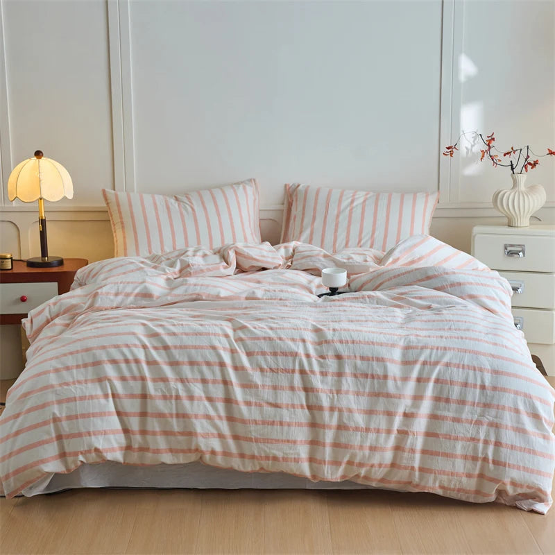Luxury 100% Cotton Yarn Dyed Duvet Cover Set 3PCS Pre-Washed Stripe Bedding Set Soft Breathable