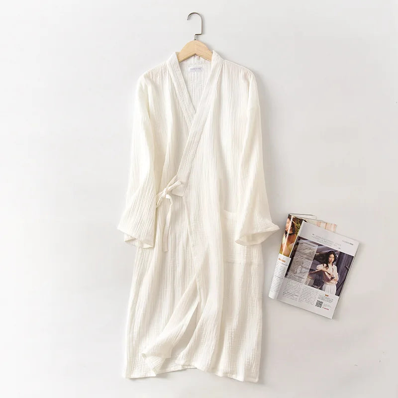 Lightweight Japanese Kimono Robe for Men & Women, Cotton Crepe Sleepwear Bathrobe for Spring & Autumn