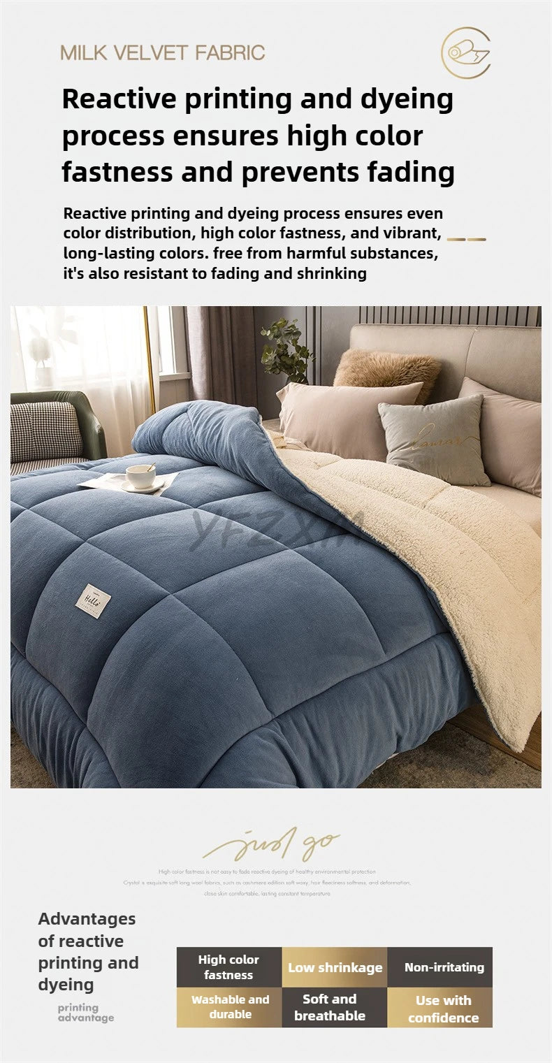 Thick Milk Fleece Winter Blanket – Ultra-Soft Artificial Lamb Cashmere Duvet & Weighted Comforter