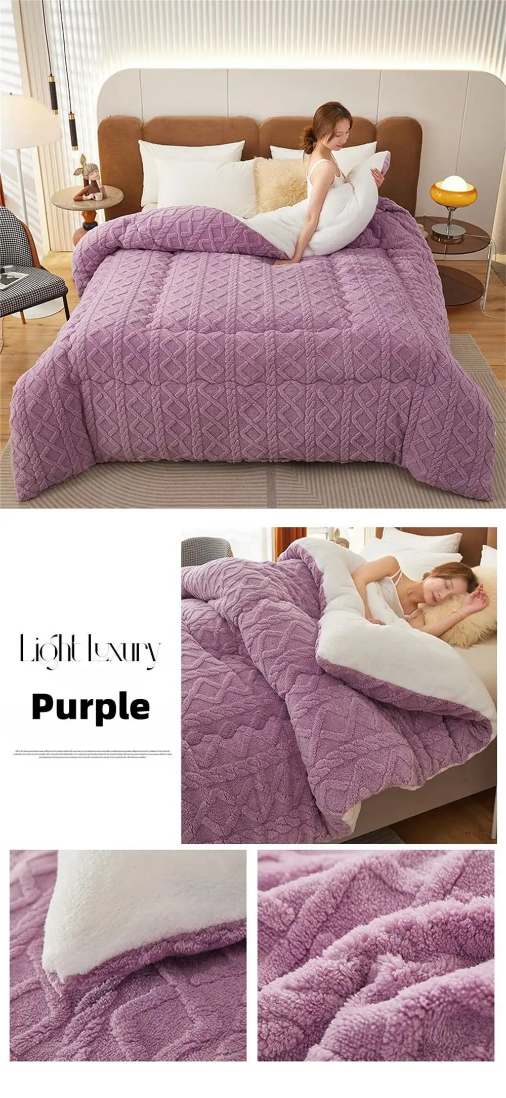 Thick Winter Warm Blanket for Beds – Artificial Lamb Cashmere Weighted Comforter & Heavy Duvet Quilt