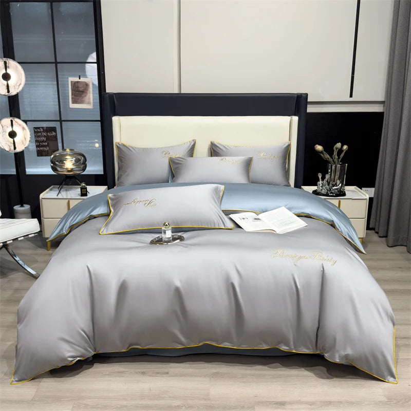 100% Egyptian Cotton 3-Piece Duvet Cover Set – 400 Thread Count Soft Solid Bedding with 2 Pillowcases (Single to King Size)