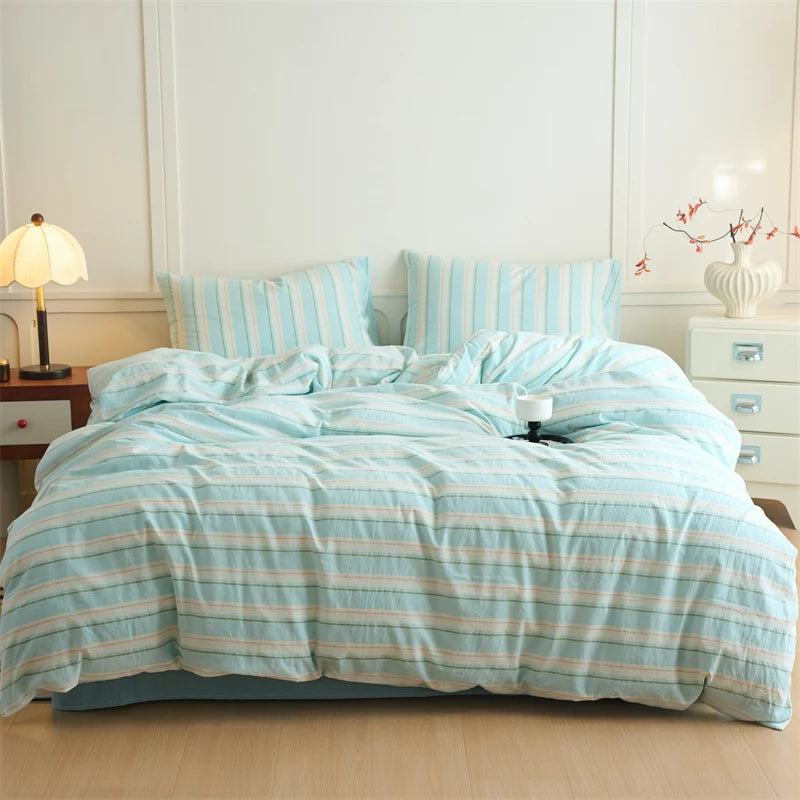 Luxury 100% Cotton Yarn Dyed Duvet Cover Set 3PCS Pre-Washed Stripe Bedding Set Soft Breathable