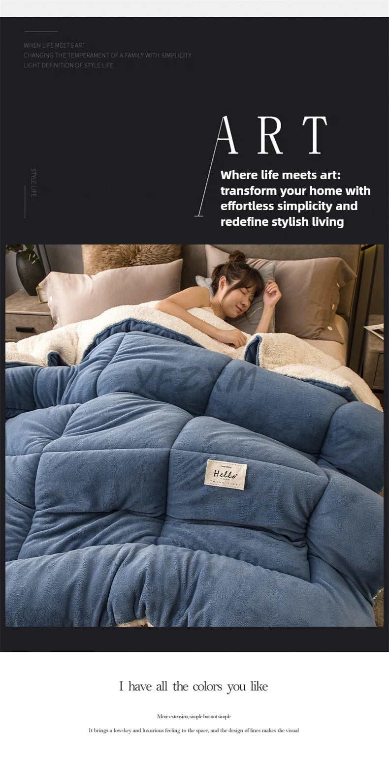 Thick Milk Fleece Winter Blanket – Ultra-Soft Artificial Lamb Cashmere Duvet & Weighted Comforter