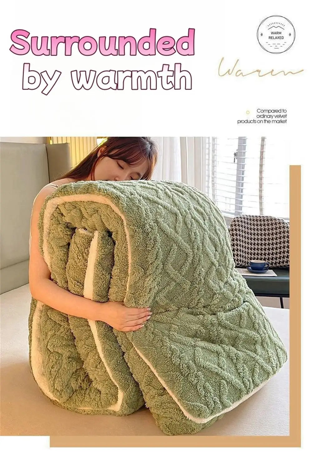 Thick Winter Warm Blanket for Beds – Artificial Lamb Cashmere Weighted Comforter & Heavy Duvet Quilt