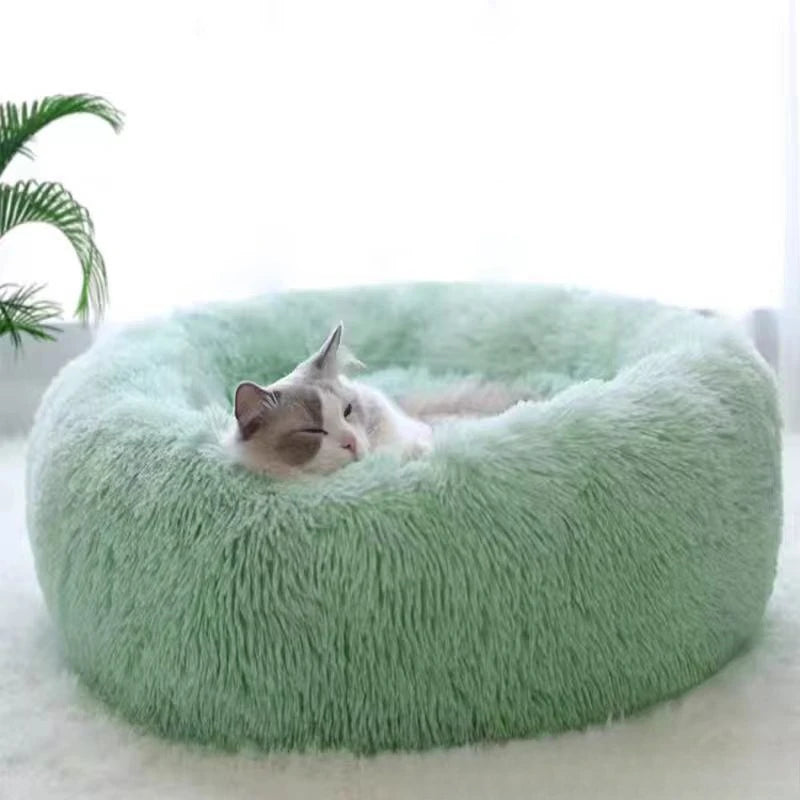 Warm Plush Round Pet Bed for Cats and Dogs, Striped Soft Nest for Deep Sleep, Indoor Use – Gray