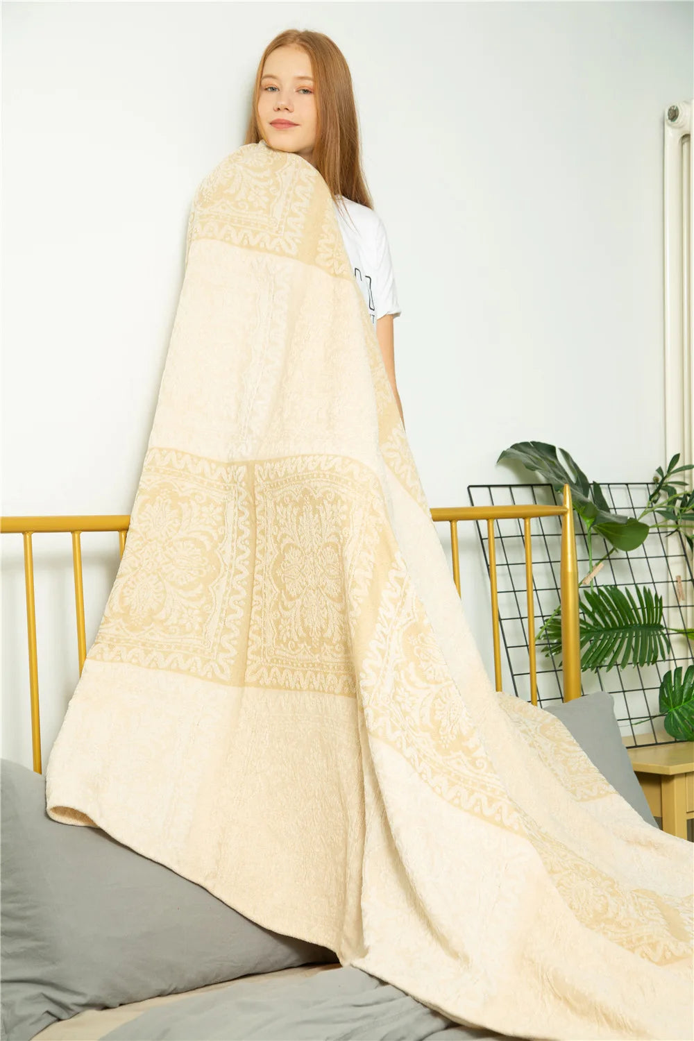 Mediterranean Bohemian Chenille Sofa Throw – Colorful Plaid Blanket with Tassels