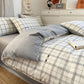 100% Cotton Plaid Style Duvet Cover Set with 2 Pillowcases - Soft & Breathable Bedding Set, Hypoallergenic, Easy Care