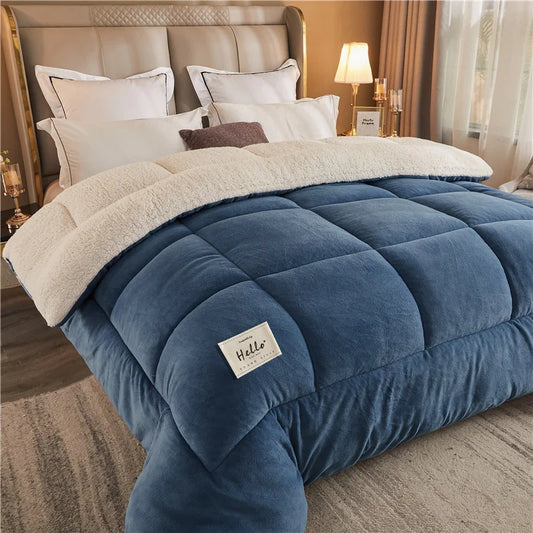 Thick Milk Fleece Winter Blanket – Ultra-Soft Artificial Lamb Cashmere Duvet & Weighted Comforter