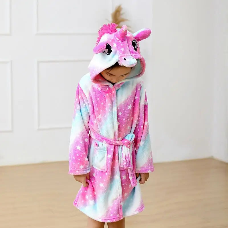Children Bathrobe Unicorn Kigurumi Pajamas – Hooded Fleece Kids Bath Robe Nightgown for Girls Boys Baby