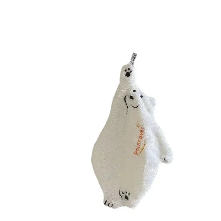 Polar Bear Hanging Hand Towel – Super Absorbent Thick Coral Fleece Cartoon Kitchen Wiping Towel