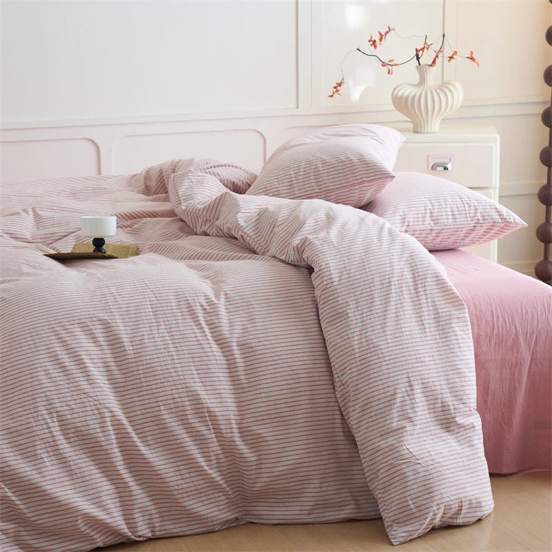 Luxury 100% Cotton Yarn Dyed Duvet Cover Set 3PCS Pre-Washed Stripe Bedding Set Soft Breathable