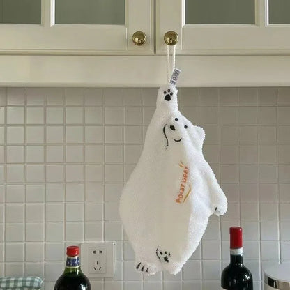 Polar Bear Hanging Hand Towel – Super Absorbent Thick Coral Fleece Cartoon Kitchen Wiping Towel