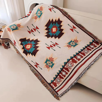 Bohemian Multi-Purpose Throw Blanket – Grid Pattern Sofa Throw, Bed Sheet, Home Decor & Outdoor Travel Blanket