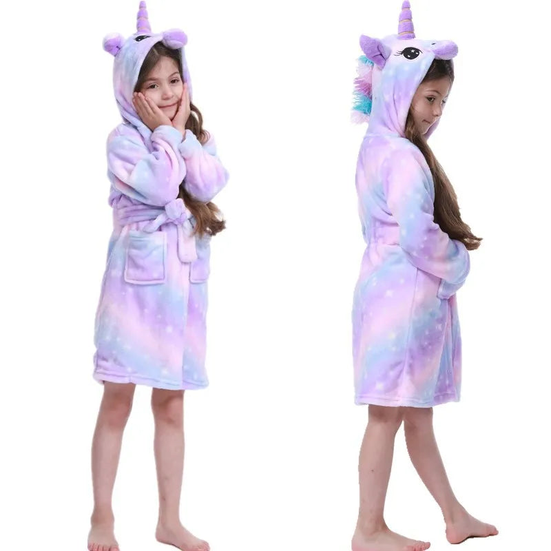 Children Bathrobe Unicorn Kigurumi Pajamas – Hooded Fleece Kids Bath Robe Nightgown for Girls Boys Baby