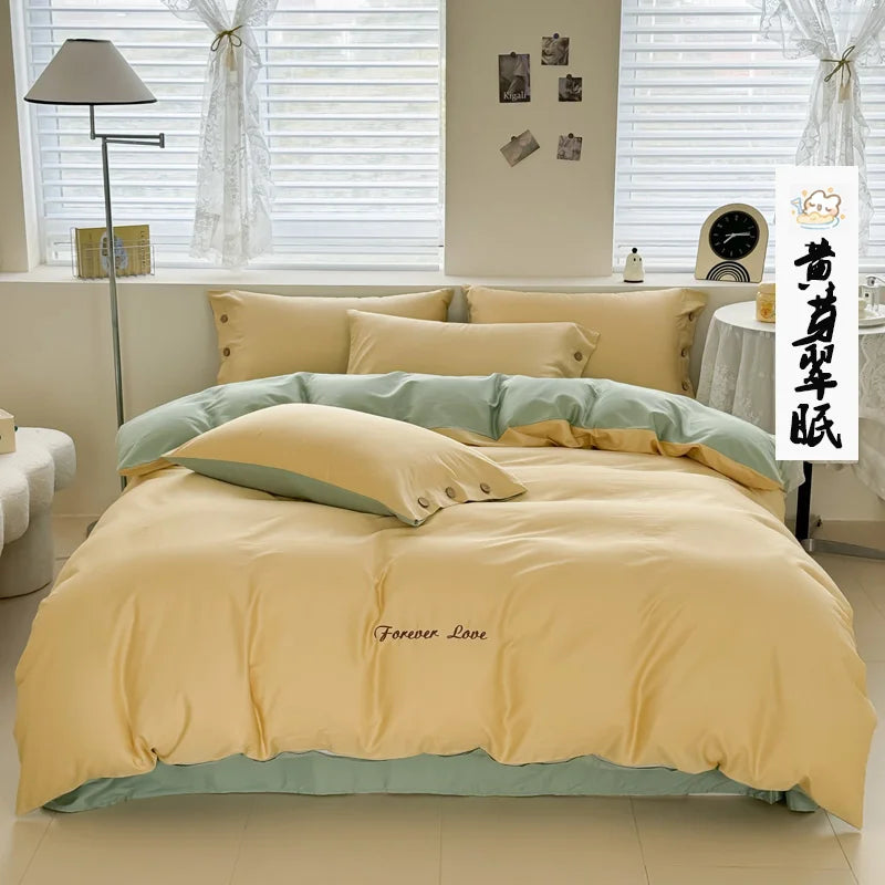 100% Cotton Plain Duvet Cover Set – 3pcs Bedding Set Queen King