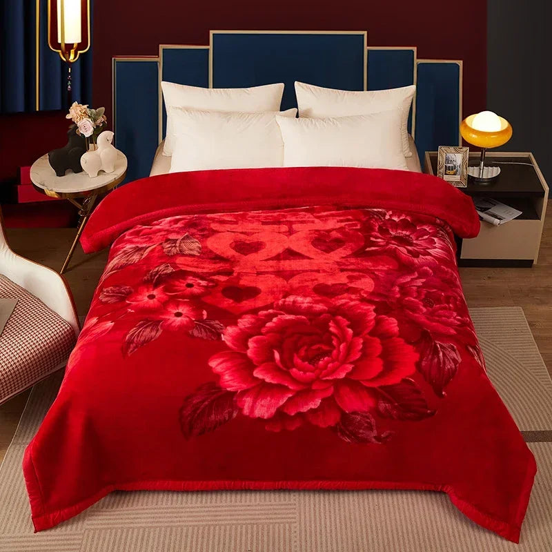 Thick Winter Raschel Plush Weighted Blanket for Bed – Heavy Warm Double-Layer Floral Throw, Super Soft & Fluffy