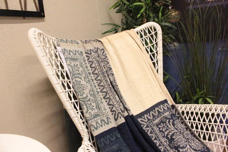 Mediterranean Bohemian Chenille Sofa Throw – Colorful Plaid Blanket with Tassels