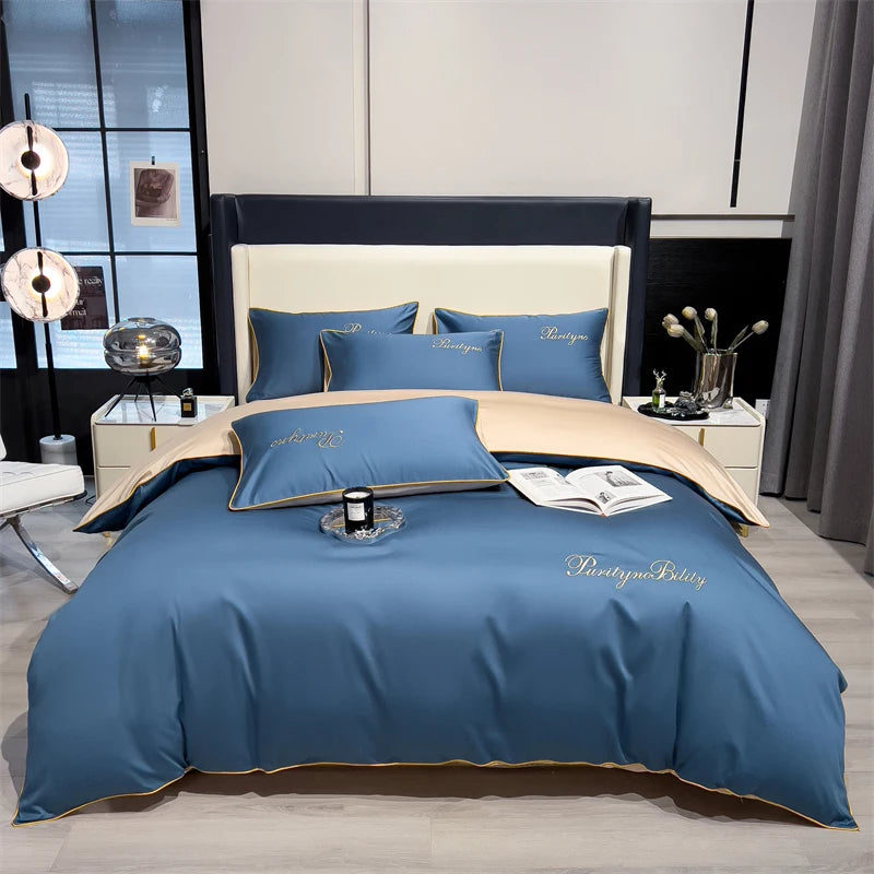 100% Egyptian Cotton 3-Piece Duvet Cover Set – 400 Thread Count Soft Solid Bedding with 2 Pillowcases (Single to King Size)