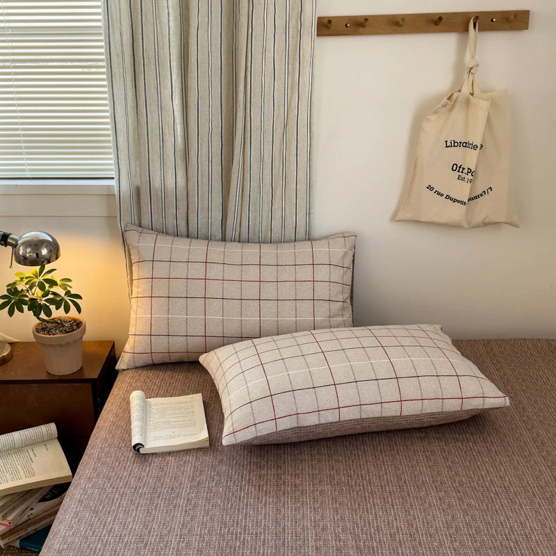 100% Cotton Plaid Style Duvet Cover Set with 2 Pillowcases - Soft & Breathable Bedding Set, Hypoallergenic, Easy Care