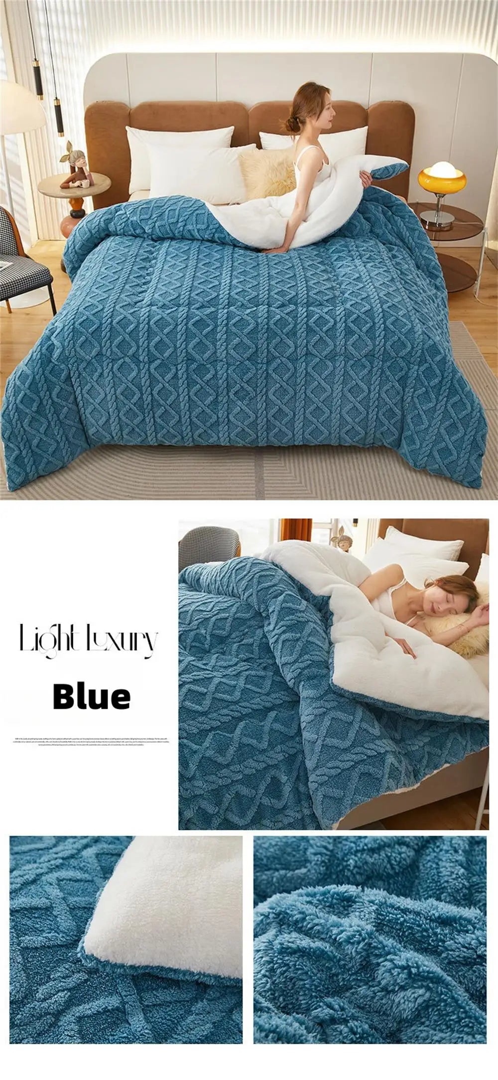 Thick Winter Warm Blanket for Beds – Artificial Lamb Cashmere Weighted Comforter & Heavy Duvet Quilt