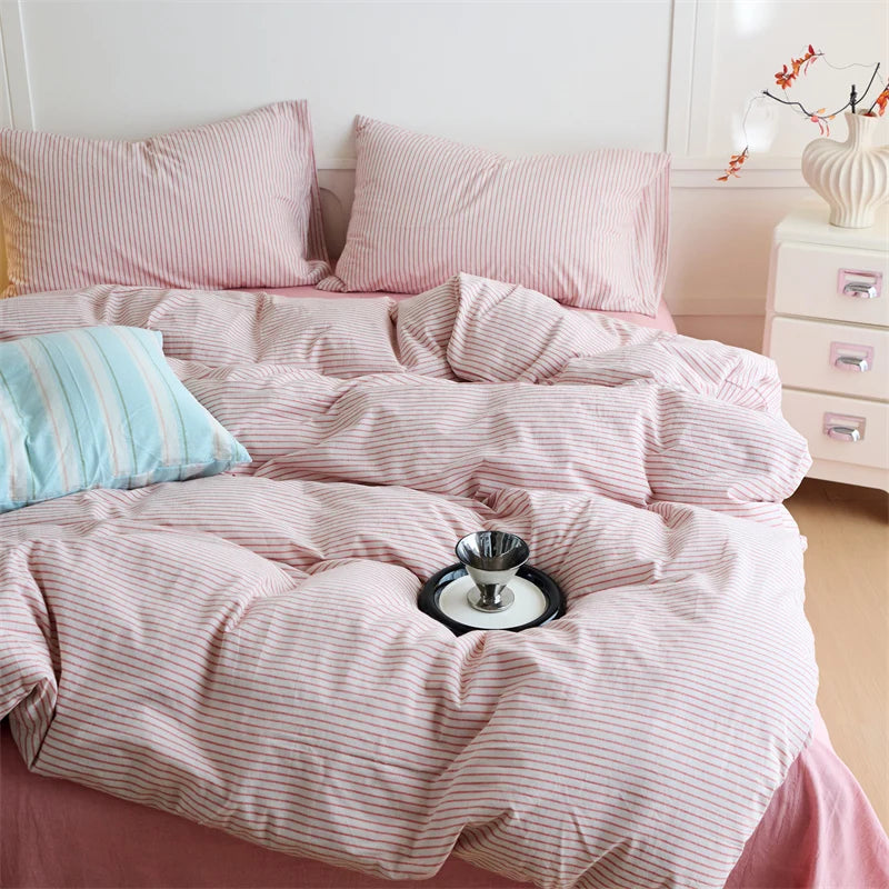 Luxury 100% Cotton Yarn Dyed Duvet Cover Set 3PCS Pre-Washed Stripe Bedding Set Soft Breathable