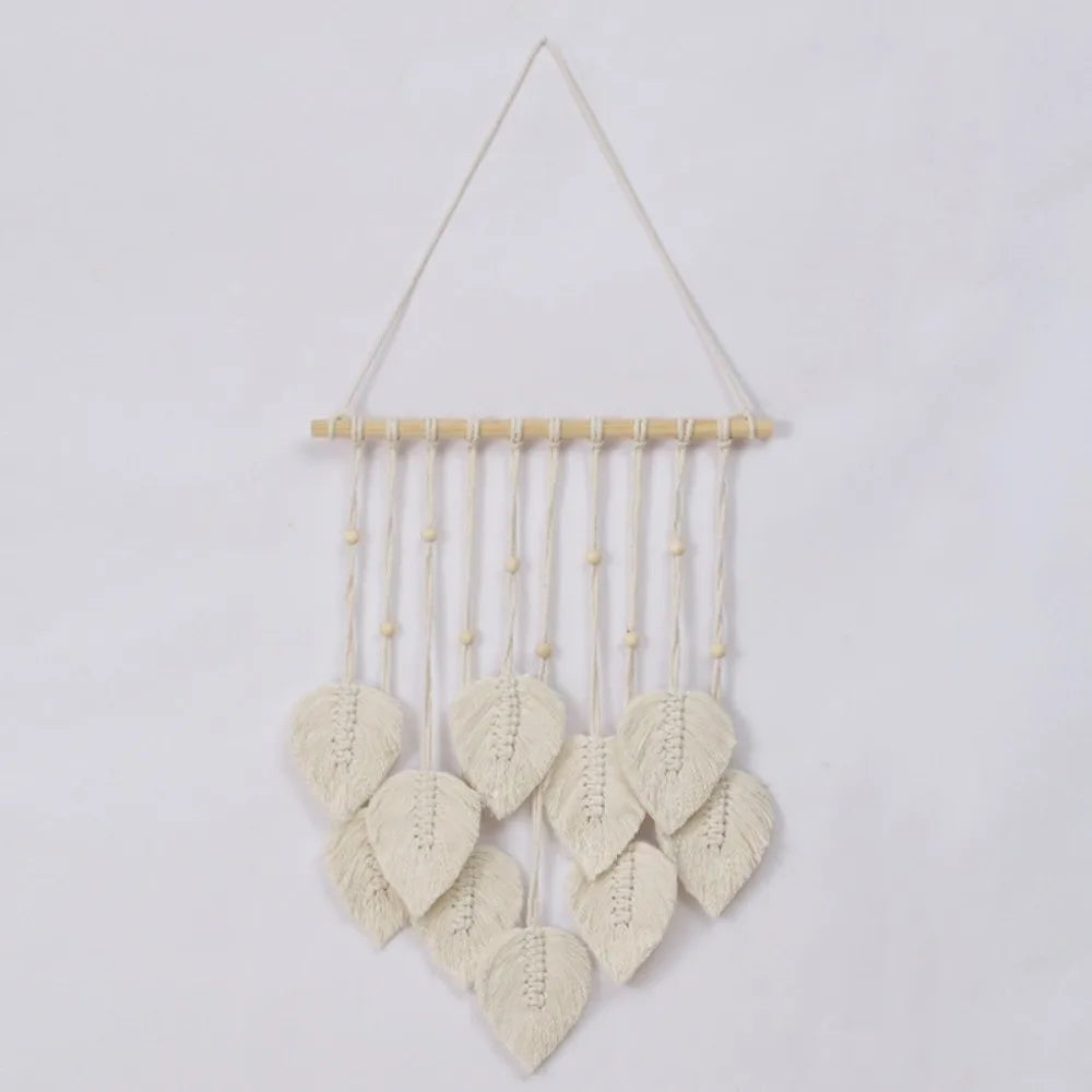 Boho Cotton Macrame Wall Decor – Handmade Leaf Tapestry, Woven Wall Hanging Art & Aesthetic Home Pendant Gift