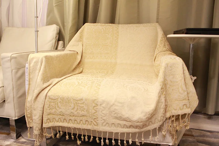 Mediterranean Bohemian Chenille Sofa Throw – Colorful Plaid Blanket with Tassels