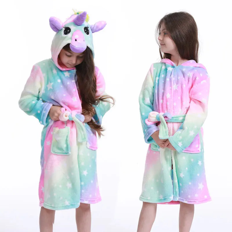 Children Bathrobe Unicorn Kigurumi Pajamas – Hooded Fleece Kids Bath Robe Nightgown for Girls Boys Baby