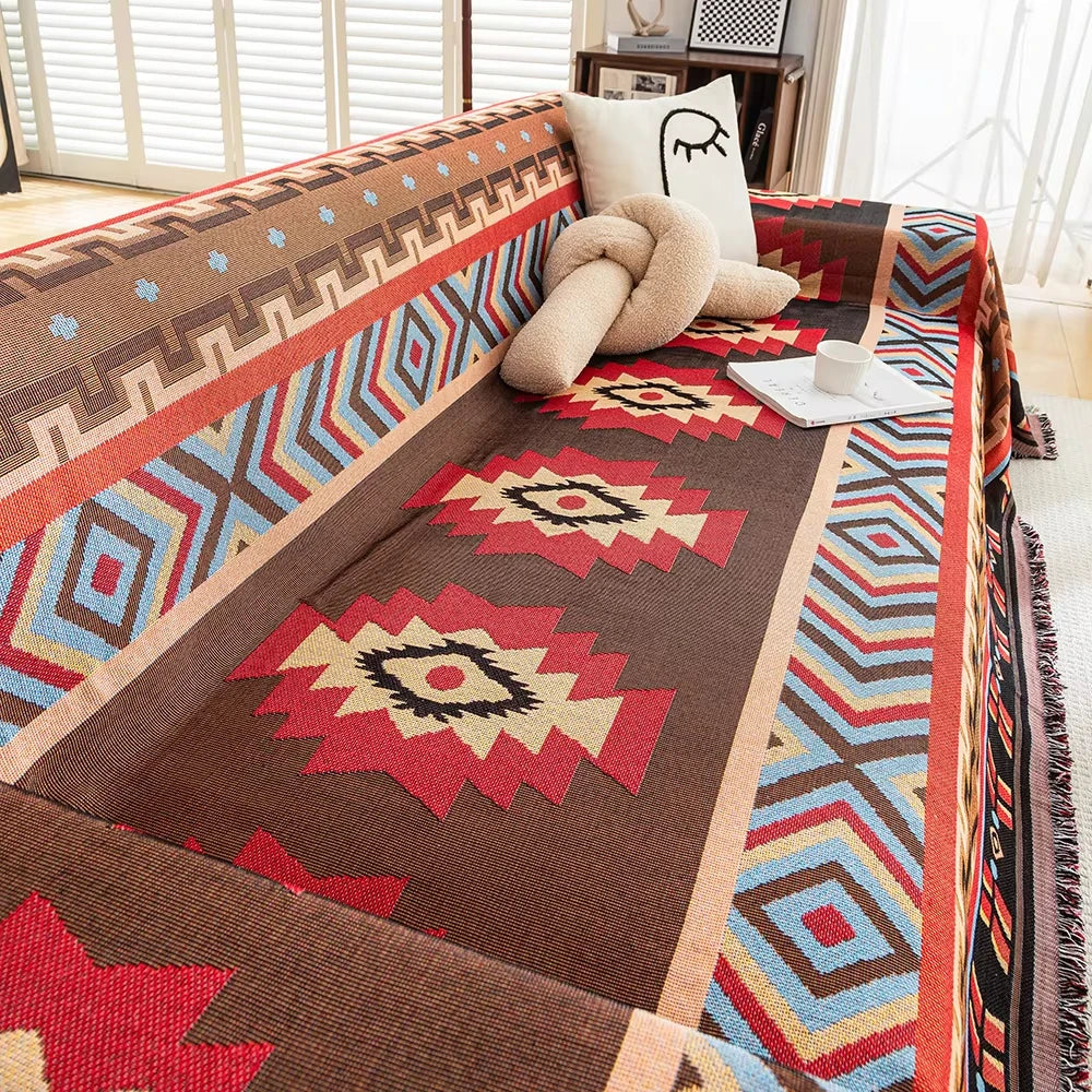Bohemian Multi-Purpose Throw Blanket – Grid Pattern Sofa Throw, Bed Sheet, Home Decor & Outdoor Travel Blanket
