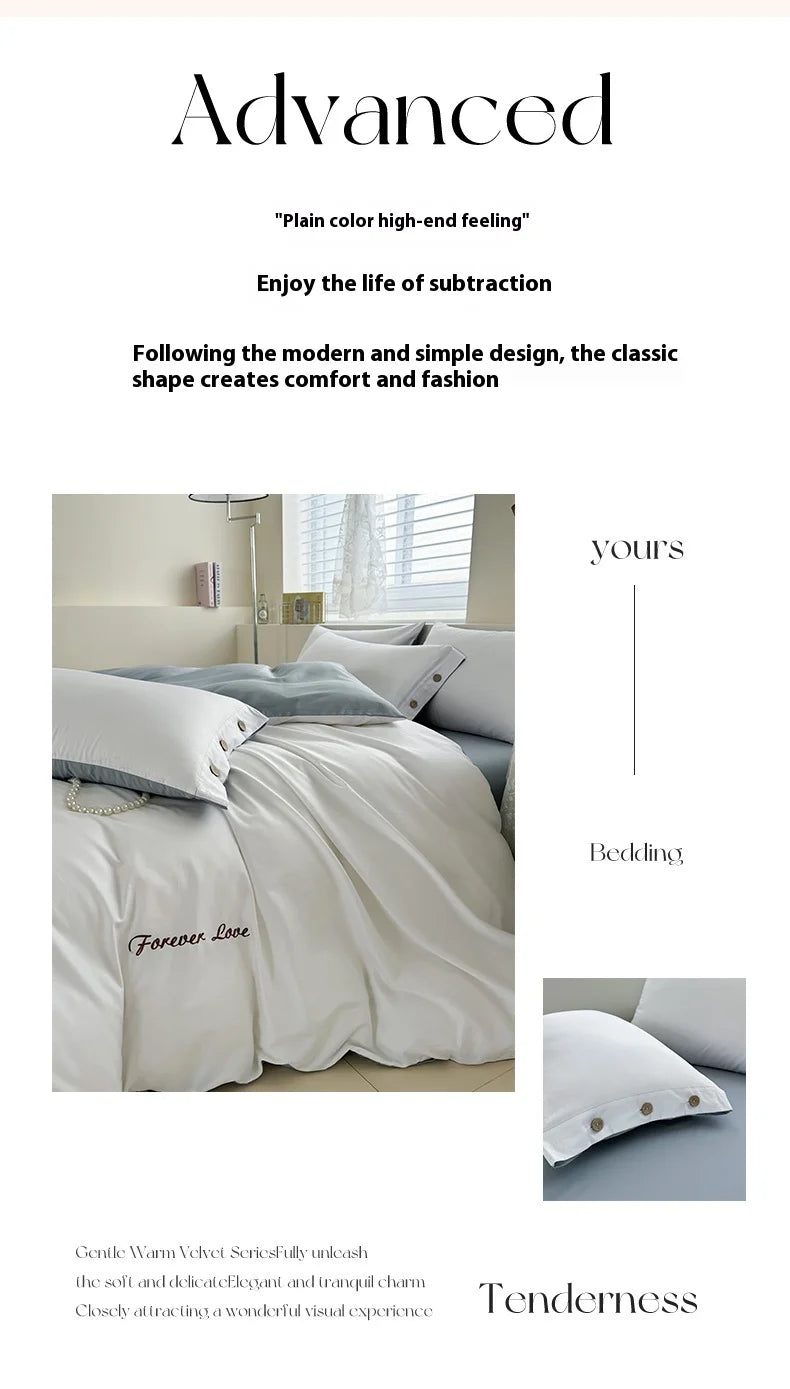 100% Cotton Plain Duvet Cover Set – 3pcs Bedding Set Queen King