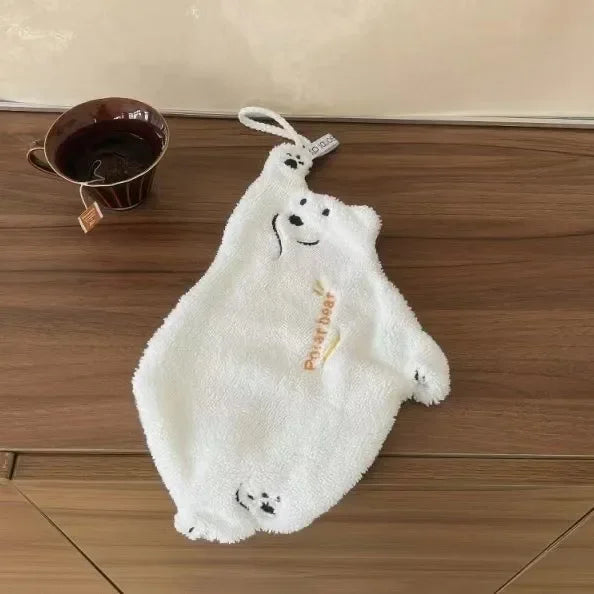 Polar Bear Hanging Hand Towel – Super Absorbent Thick Coral Fleece Cartoon Kitchen Wiping Towel