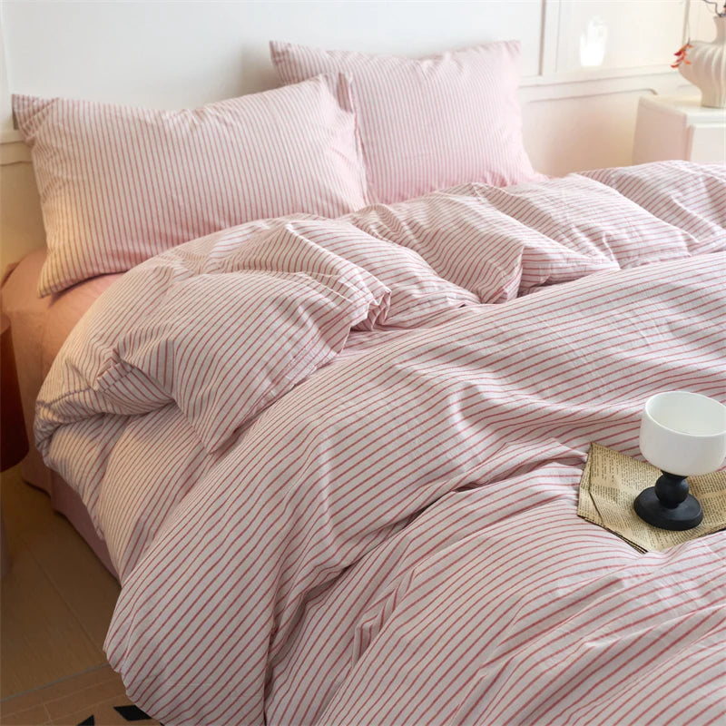 Luxury 100% Cotton Yarn Dyed Duvet Cover Set 3PCS Pre-Washed Stripe Bedding Set Soft Breathable
